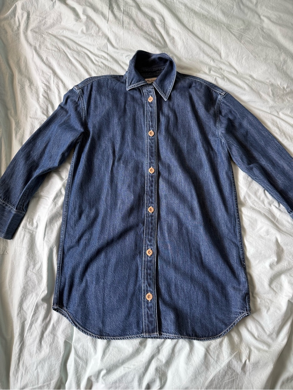 Madewell Navy Denim Long Sleeve Button-Up Dress